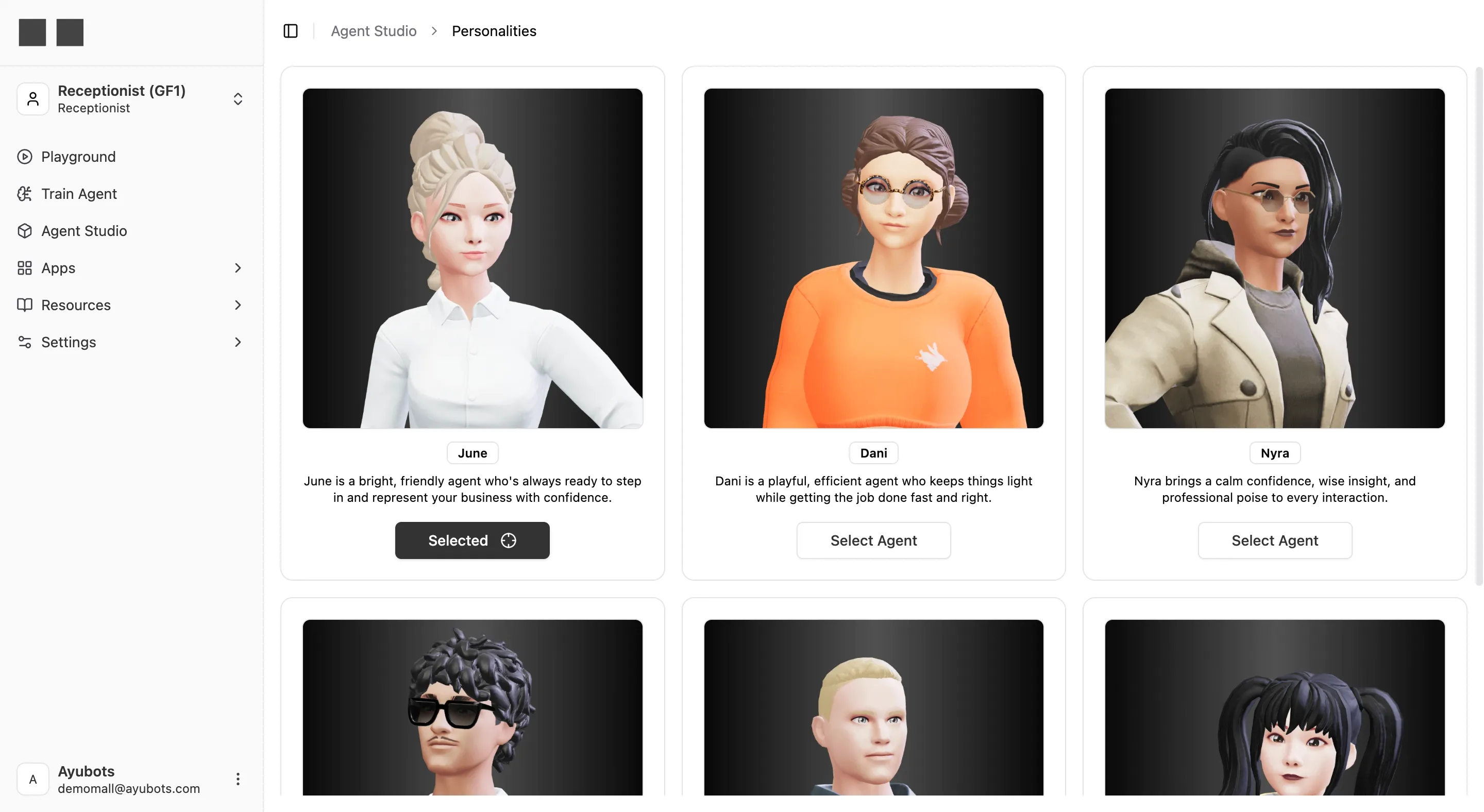 Spatial Agents personality studio interface